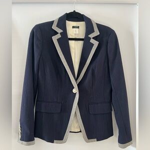 J. Crew Wool Navy Blazer with Light Gray Accents, Size8, Nautical Buttons